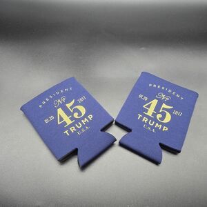 Trump Beer Koozie Coozie 2 Pack MAGA Gold 45 Inauguration 2017 Blue Gold